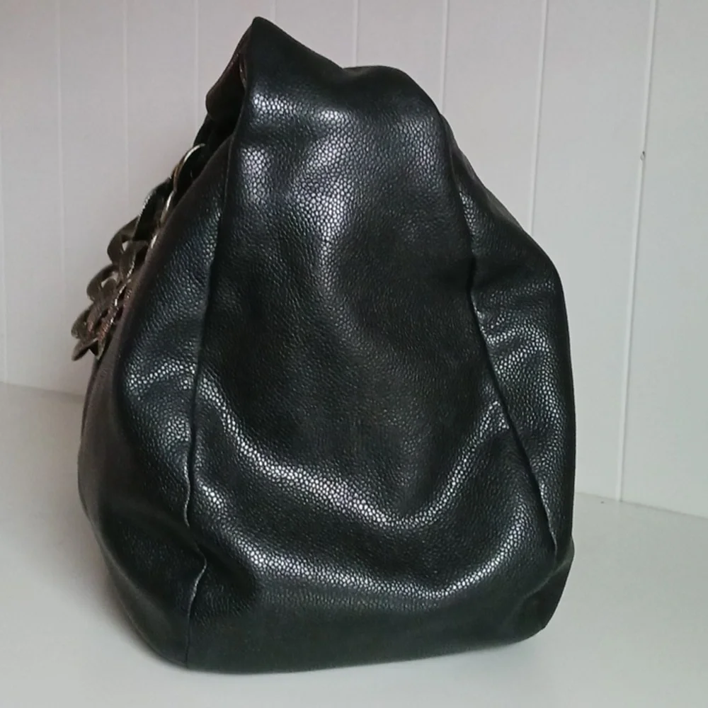 Chanel Black Caviar Leather Hobo W Chain Strap Bag.